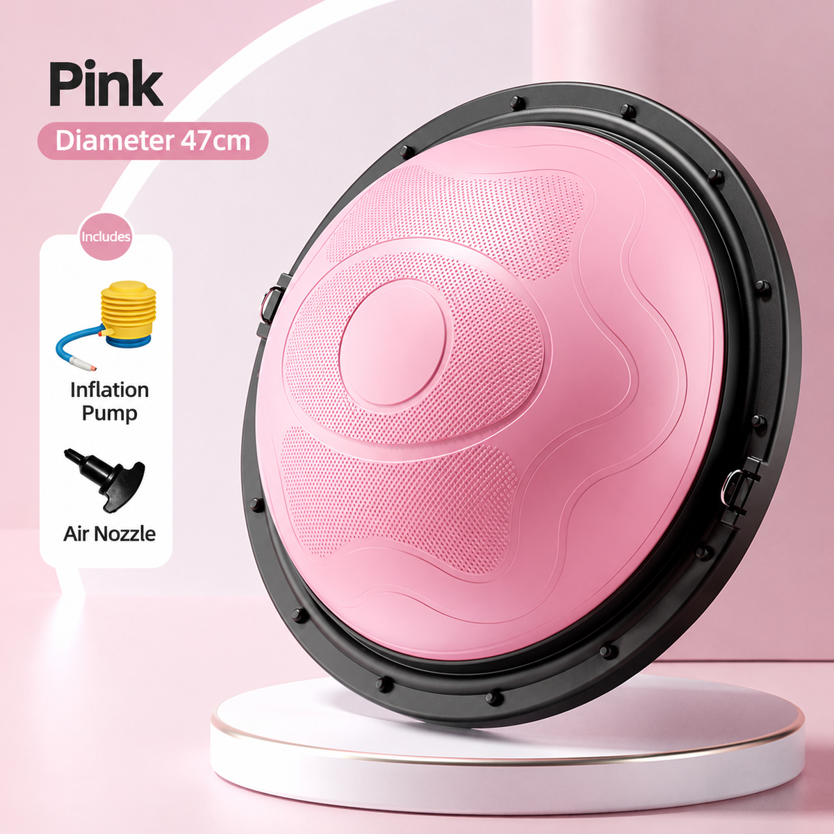 QIAN-K Yoga Balance Trainer Half Ball (47cm, Pink) | Core Strength Workout Equipment with Air Pump