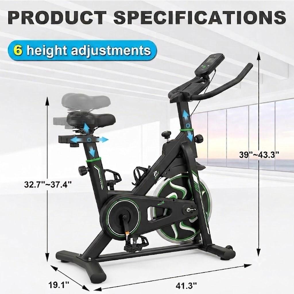 Spin Bike Indoor Exercise Bike, Silent Riding System with LCD Display & Heart Rate Monitor, 5-Level Adjustable Seat & Handlebars, Max Load 120kg, Home Fitness Cycling Bike with Stand and Water Bottle Holder