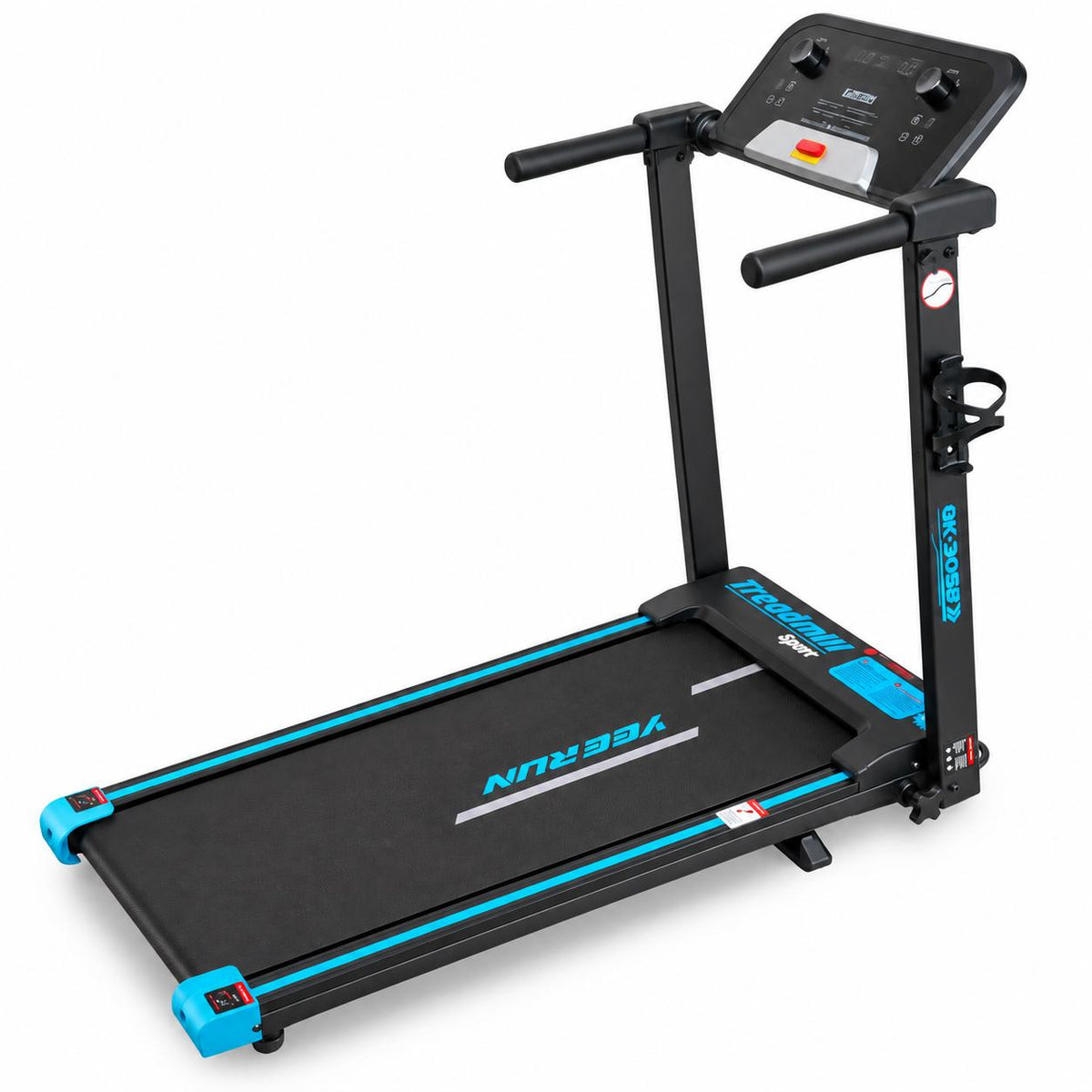 Folding Motorised Treadmill with Incline for Home Gym – Electric Running Machine with Dual Knob Console, Handrails & Bottle Holder
