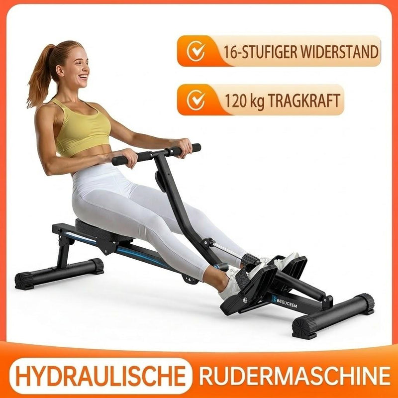 QIAN-K Hydraulic Rowing Machine with 16 Resistance Levels ｜ Home Gym Cardio Equipment